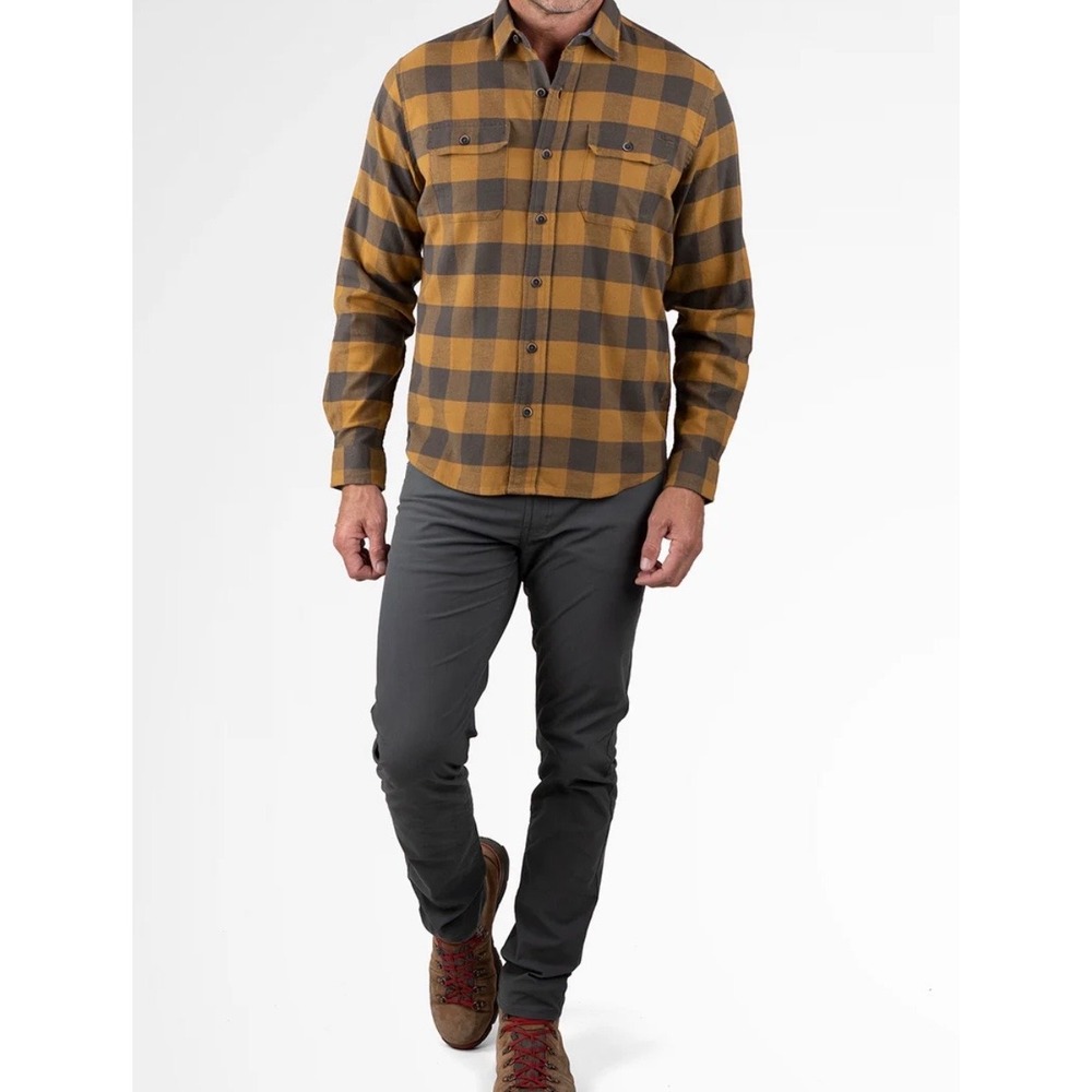Tailor Vintage Mens Flannel Shirt Bronze Brown Raven Buffalo Plaid Long Sleeve S